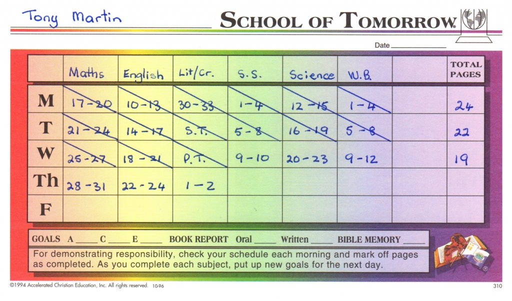 Sample  Goal Card